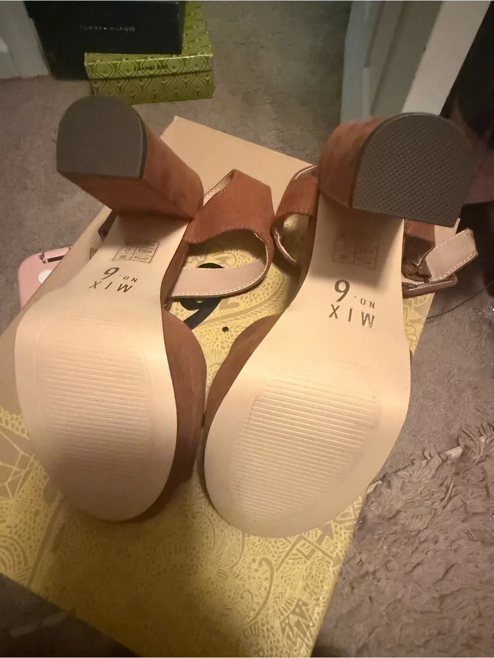 Brand New Women's Suede Platform Block Heel Sandals - Brown